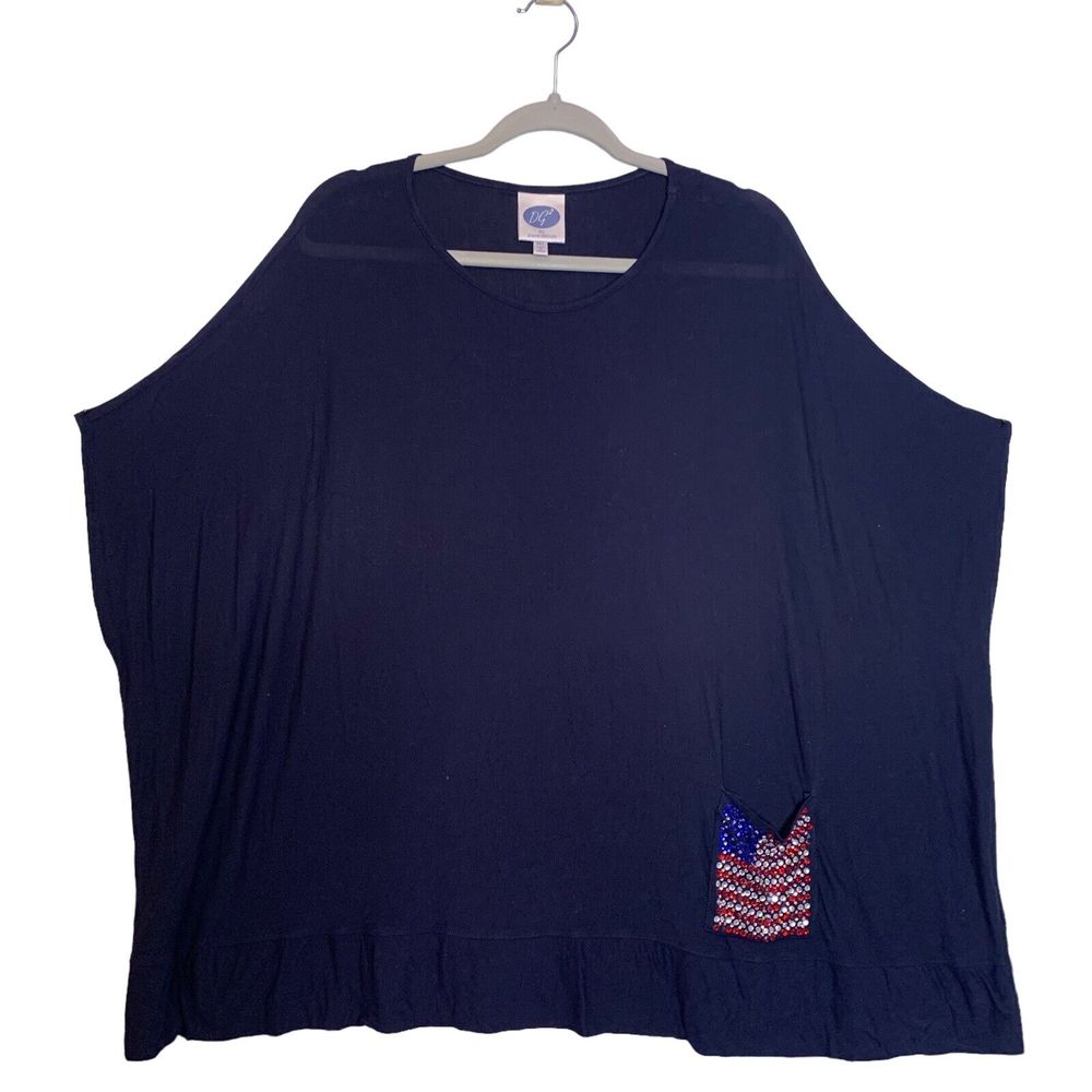 Dg2 Diane Gilman Poncho Womens Medium Large Blue Flag Rhinestone Oversized Usa